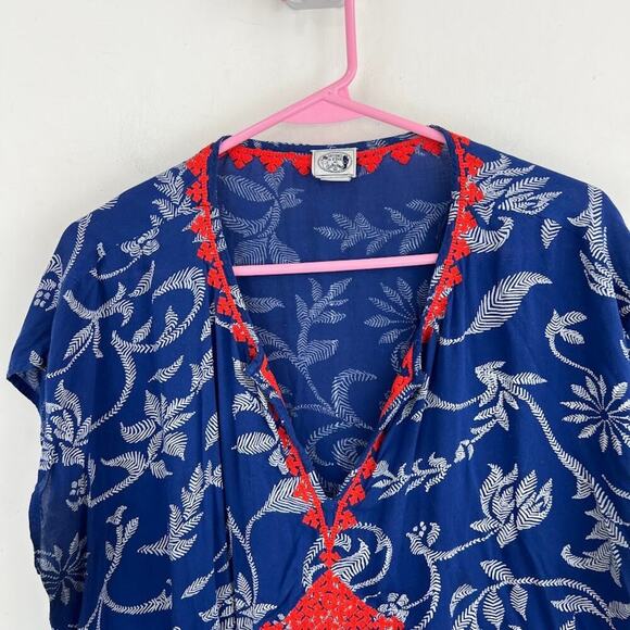 Irving & Fine x Lucky brand 100% Rayon Pull On Top Blue Print womens size XL - Picture 3 of 7